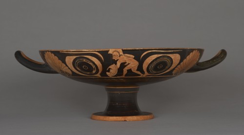 Attic Bilingual Eye Cup; Possibly Pheidippos; Athens, Greece; about 510 B.C; Terracotta; 13.2 × 31.7 cm, 5 3,16 × 12 1,2 in