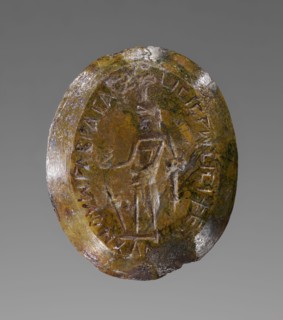 Double-Sided Engraved Gem with Magical Inscription; Roman Empire; 2nd - 4th century; Brecciated jasper & chalcedony; 7 × 1.5 cm