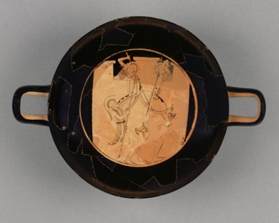 Wine Cup with a Battle at City Walls; Apollodoros, Greek, Attic, active about 500 B.C., Athens, Greece; about 500 B.C