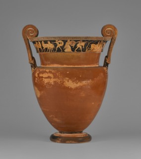 Vessel with Herakles and Alkyoneus; Attributed to Kleophrades Painter and a pupil, Greek, Attic, active 505 - 475 B.C., Athens