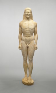 Statue of a Kouros; Greece, ?, about 530 B.C. or modern forgery; Dolomitic marble; 206.1 × 54.6 × 51 cm