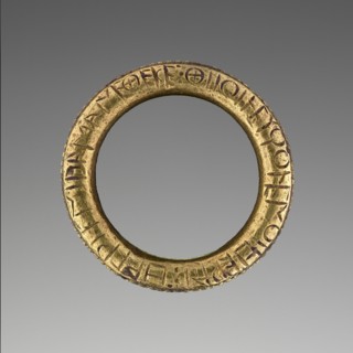 Ring Inscribed with a Dedication to Hera, Goddess of Marriage, Argolid, Greece; about 575 B.C; Gold; 2.2 cm, 7,8 in