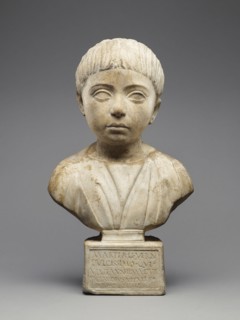 Portrait Bust with Inscription; Roman Empire; A.D. 100–115; Marble; 40.5 × 20 × 10 cm, 15 15,16 × 7 7,8 × 3 15,16 in