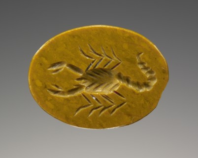 Engraved Gem with a Scorpion and a Magical Inscription; 100 - 250; Yellow jasper; 1.5 × 1.1 × 0.3 cm, 5,8 × 7,16 × 1,8 in