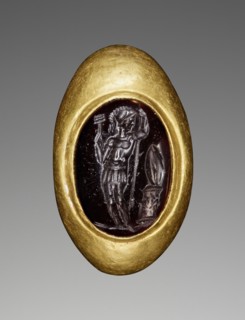 Engraved Gem with Mars inset into a Hollow Ring; 2nd–1st century B.C; Gem: red garnet; ring: gold; 1.8 × 1.3 × 6.5 cm