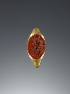 Engraved Gem Set Into a Ring; 2nd century; Gem: red jasper; ring: gold; 1.3 × 1.9 cm, 1,2 × 3,4 in
