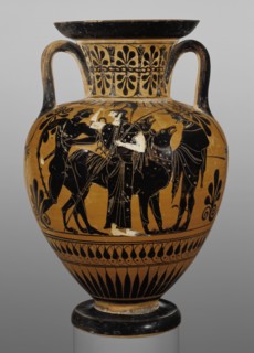 Storage Jar with Dionysos and Ariadne; Attributed to Leagros Group, Greek, Attic, active 525 - 500 B.C., Athens, Greece