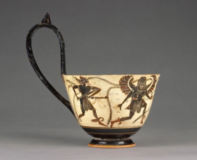 Ladle with Perseus Chasing Gorgons; Attributed to near the Theseus Painter, Greek, Attic, active about 510 - about 490 B.C