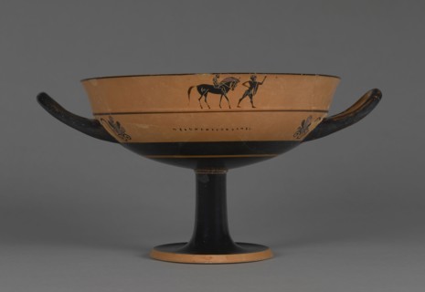 Attic Black-Figure Lip Cup; Athens, Greece; about 530 B.C; Terracotta; 14.3 × 21.1 cm, 5 5,8 × 8 5,16 in