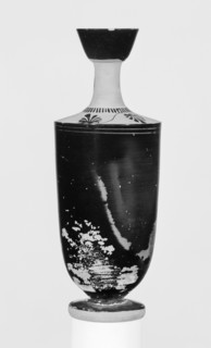Attic Lekythos, Black Body, Athens, Greece; about 470 B.C; Terracotta; 20.8 × 7.7 cm, 8 3,16 × 3 1,16 in