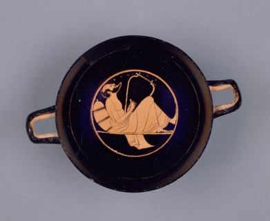 Wine Cup with a Singing Reveler; Epiktetos, Greek, Attic, active about 520 - 490 B.C., Athens, Greece; about 510 B.C