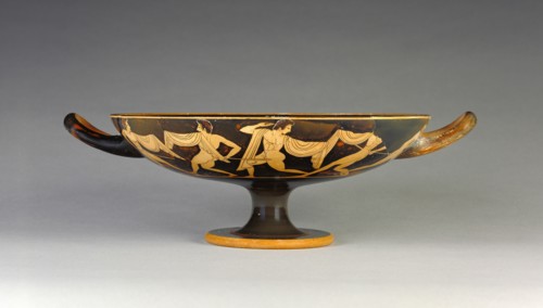 Wine Cup with a Dancing Reveler; Ambrosios Painter, Greek, Attic, active 510 - 500 B.C., Athens, Greece; about 510 B.C