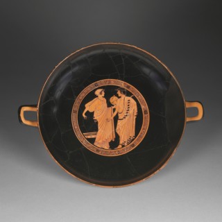 Wine Cup with Flirtation Scene; Attributed to Briseis Painter, Greek, Attic, active 510 - 470 B.C., and signed by Brygos