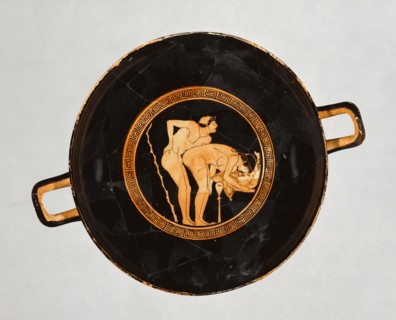 Wine Cup with a Sexual Encounter; Foundry Painter, Greek, Attic, active 500 - 470 B.C., Athens, Greece; about 470 B.C
