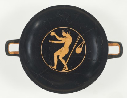 Wine Cup with an Athlete Applying Oil; Attributed to the Ambrosios Painter, Greek, Attic, active 510 - 500 B.C., Athens