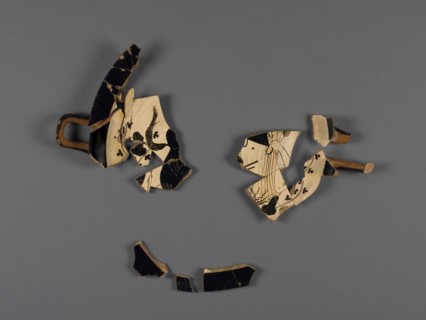 Fragmentary Wine Cup with Dionysos and a Satyr; Onesimos, Greek, Attic, active 500 - 480 B.C., and Euphronios Greek Attic