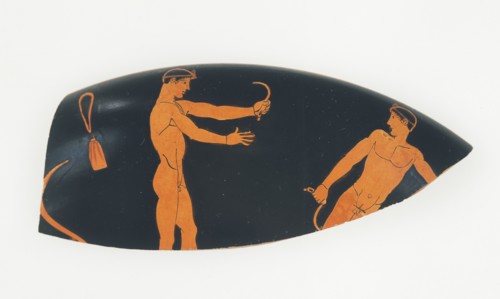 Attic Red-Figure Cup Fragment; Follower of Makron, Greek, Attic, active about 490 - 480 B.C., Athens, Greece; about 460 - 450