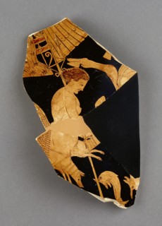 Mixing Vessel Fragment with Scylla; Black Fury Group, Greek, Apulian, active early 300s B.C., Apulia, South Italy; about 375
