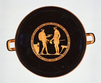 Wine Cup with Symposion Scenes; Attributed to the Euaion Painter, Greek, Attic, active about 460 - 440 B.C., Athens, Greece