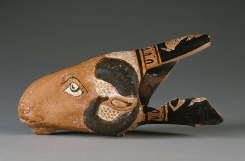 Attic Red-Figure Dimidiated Rhyton; Athens, Greece; about 450 - 425 B.C; Terracotta; 18.4 cm, 7 1,4 in
