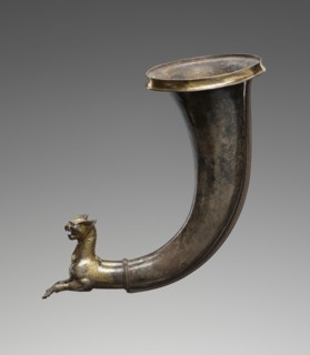 Lynx-Shaped Drinking Horn; Eastern Seleucid Empire; 100 - 1 B.C; Gilt silver; 24.5 × 41.9 × 12.2 cm, 9 5,8 × 16 1,2 × 4 13,16 in