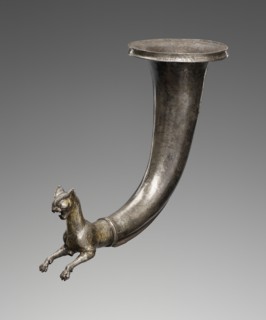 Lynx-Shaped Drinking Horn; Eastern Seleucid Empire; 100 - 1 B.C; Gilt silver; 24.5 × 41.9 × 12.2 cm, 9 5,8 × 16 1,2 × 4 13,16 in