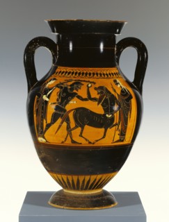 Storage Jar with Herakles Attacking a Centaur; Attributed to the Medea Group, Greek, Attic, active 530 - 510 B.C., Athens