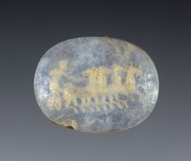 Nike Driving a Chariot; South Italy, ?, 4th century B.C; Glass and terracotta with gold inlay; 2.4 × 1.9 × 0.8 cm