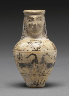 Oil Container in the Shape of a Woman; Attributed to the Chigi Group, Greek, active about 660 - 640 B.C., Corinth, Greece
