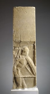 Gravestone of Pollis; Megara, Greece; about 480 B.C; Parian marble; 153 × 45.1 × 15.9 cm, 60 1,4 × 17 3,4 × 6 1,4 in