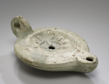 Lamp, Neuss, Germany; 1st century B.C. - 4th century A.D; Terracotta with green glaze; 3.6 × 11.2 × 16 cm