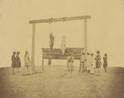 Retribution, Hanging Mutineers; Felice Beato, 1832 - 1909, 1858; Albumen silver print
