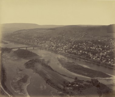 Aerial view of a town; William H. Rau, American, 1855 - 1920, 1899; Albumen silver print