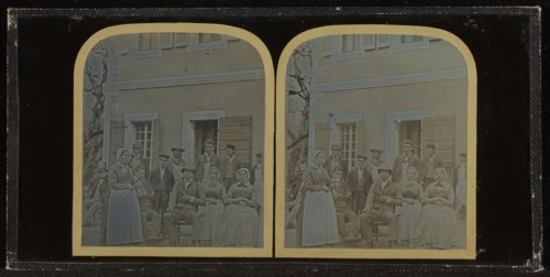 Group portrait of twelve servants of Jean-Gabriel Eynard; Jean-Gabriel Eynard, Swiss, 1775 - 1863, about 1852; Stereograph