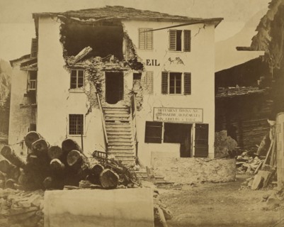 Earthquake damaged building; Bisson Frères, French, active 1840 - 1864, Europe; 1855; Albumen silver print