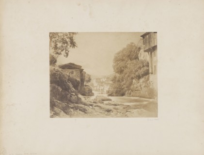 Rural Village on a River, Auvergne; André Giroux, French, 1801 - 1879, Auvergne, France; about 1855; Salted paper print from a