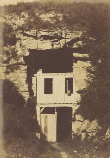 Small dwelling in mushroom cave; Henri Le Secq, French, 1818 - 1882, Saint Leu, France; 1851; Salted paper print from a paper