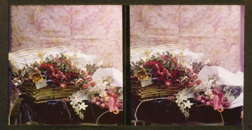 Still life of flowers in a basket; Lumière Brothers; 1907; All-Chroma autochrome; 7 x 6.7 cm 2 3,4 x 2 5,8 in