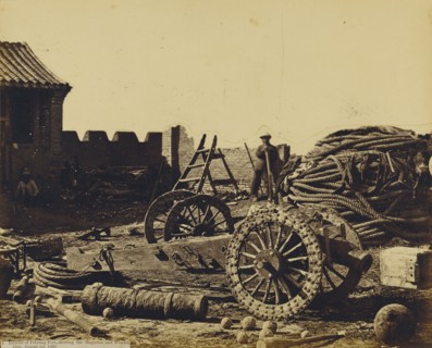 Interior of Pehtang Fort, Showing the Magazine and Wooden Gun, August 1, 1860; Felice Beato, 1832 - 1909