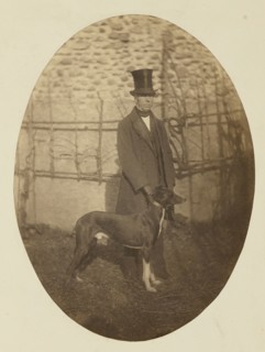 Portrait of a Gentleman keeping a dog on the leash; Achille Devéria, French, 1800 - 1857, or Théodule Devéria, French, 1831