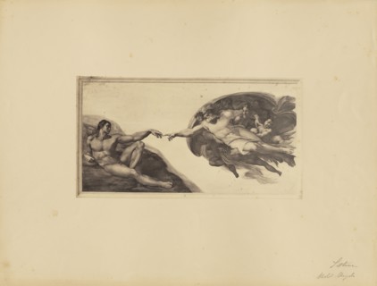 Michelangelo's Creation of Adam, Sistine Chapel; James Anderson, British, 1813 - 1877, Rome, Italy; about 1845 - 1855; Albumen