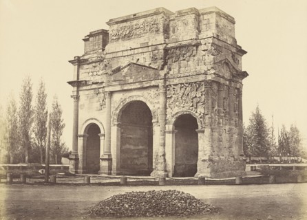Roman Arch, Orange; Édouard Baldus, French, born Germany, 1813 - 1889, Orange, France; 1853; Salted paper print; 32.4 x 44.2 cm