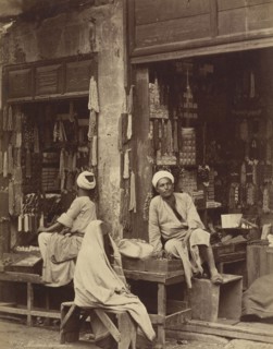 Merchants of Glass Beads and Trinkets; Henri Béchard, French, active Cairo, Egypt 1869 - 1880s, Egypt; about 1875; Albumen