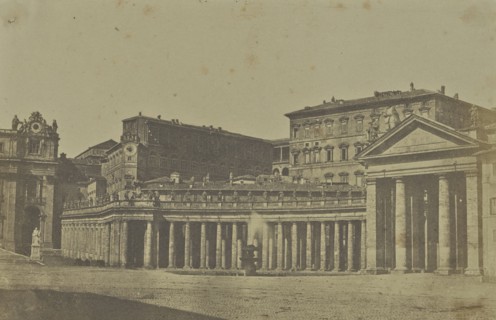 St. Peter's Square; Italian; Rome, Italy, Europe; about 1850 - 1860; Salted paper print; 14.9 x 22.6 cm 5 7,8 x 8 7,8 in