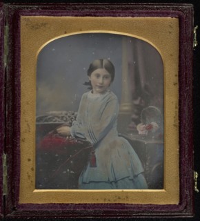 Portrait of a Girl in Blue Dress; Antoine Claudet, French, 1797 - 1867, about 1854; Hand-colored Daguerreotype