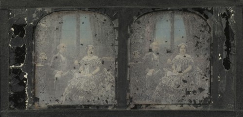 Portrait of an Elderly Couple; Antoine Claudet, French, 1797 - 1867, 1852 - 1860; Stereograph, daguerreotype, hand-colored