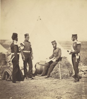 Capt. Walker 30th Regiment reading General Orders; Roger Fenton, English, 1819 - 1869, 1855; published March 25, 1856