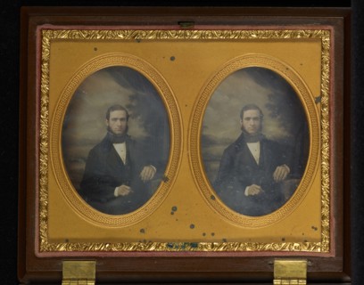 Portrait of a Seated Man with Muttonchop Whiskers; Samuel Broadbent, American, 1810 - 1880, about 1854; Stereograph