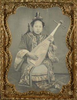 Chinese Woman with Mandolin; American; 1860; Daguerreotype, hand-colored; 9 × 6.5 cm, 3 9,16 × 2 9,16 in