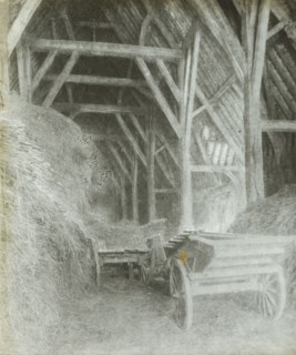 Kelmscott. Tithe Barn, Great Cokkeswell; Frederick H. Evans, British, 1853 - 1943, 1896; Lantern slide